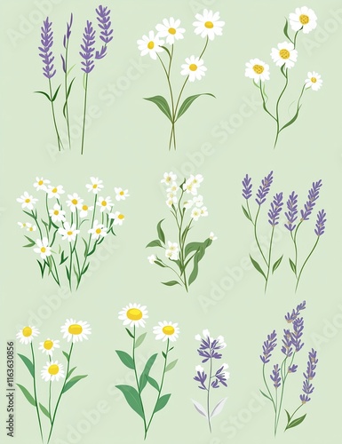 Floral Illustrations  A Collection of Daisies and Lavender