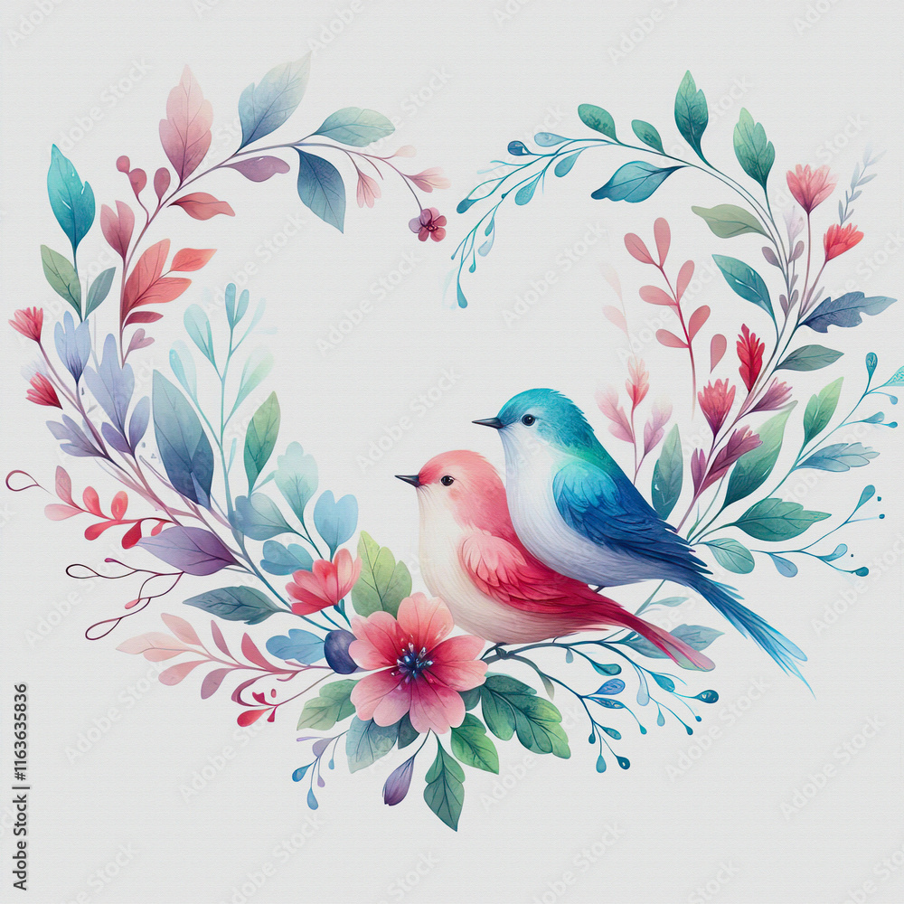 Fototapeta premium watercolor wedding flowers, birds. Isolated on White Background