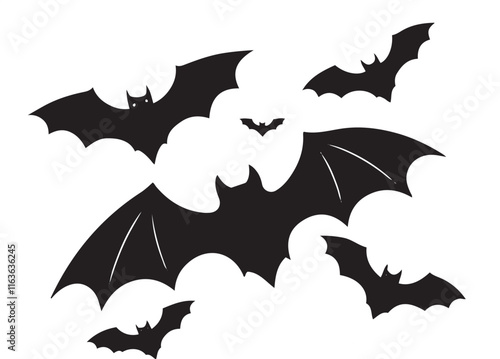 Halloween Bat Silhouettes Vector Icon Set - Spooky Design 