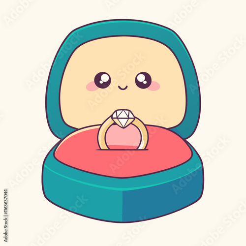 Engagement ring display romantic setting digital illustration whimsical style close-up love concept