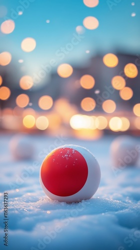 red and white chirstmas balls on snowy ground