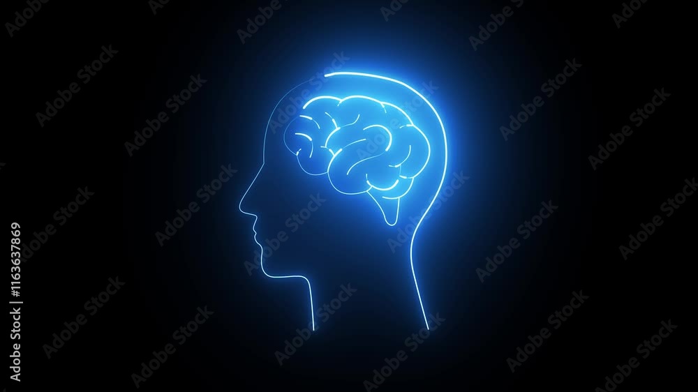 neon anatomical, backdrop, background, biology, brain icon, brainstorm, burn, computer, concept, creative, design, education, energy, human body part on black background in blue color. neon anatomical, backdrop, background, biology, brain icon, brainstorm, burn, computer, concept, creative, design, education, energy, human body part on black background in blue color.