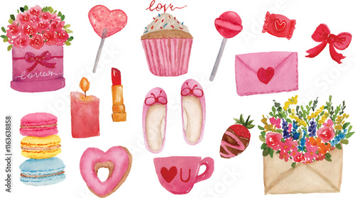 cute romantic valentine watercolor vector