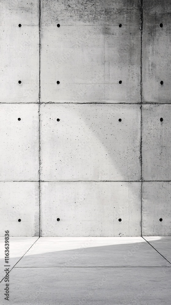 Fototapeta premium A minimalist concrete wall with a textured surface and subtle shadows, showcasing modern architectural design.