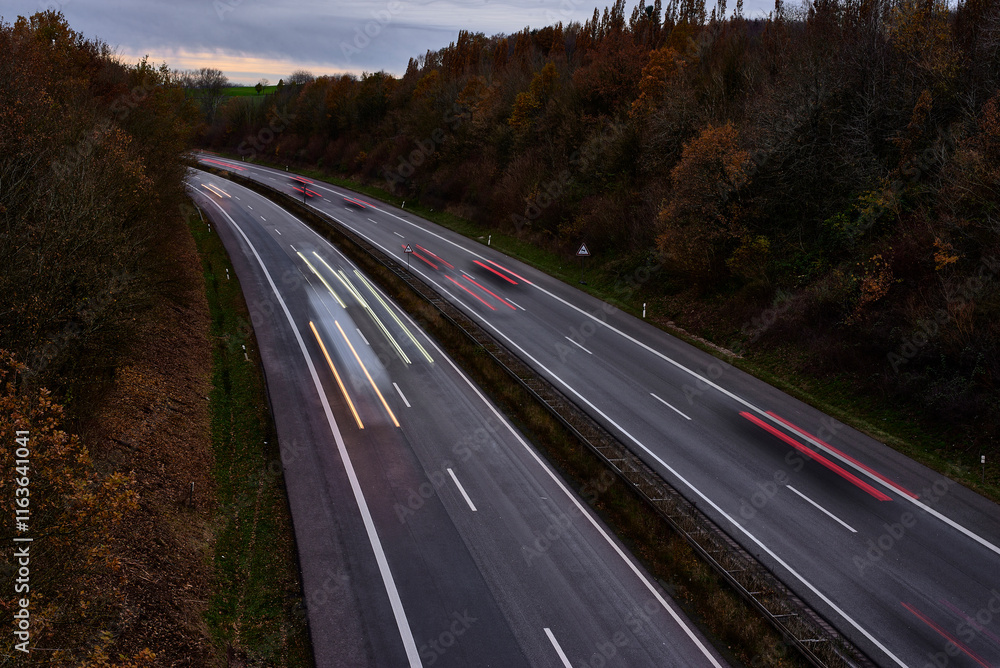 Night highway. You can see the streaks of light from the car headlights. Night highway. You can see the streaks of light from the car headlights.