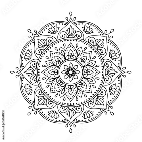 Ethnic and Mindful Mandala SVG PNG with flowers for Henna, Mehndi, tattoos, decoration and coloring book page for adults. Decorative ornament in ethnic oriental style. Outline doodle hand-drawn vector