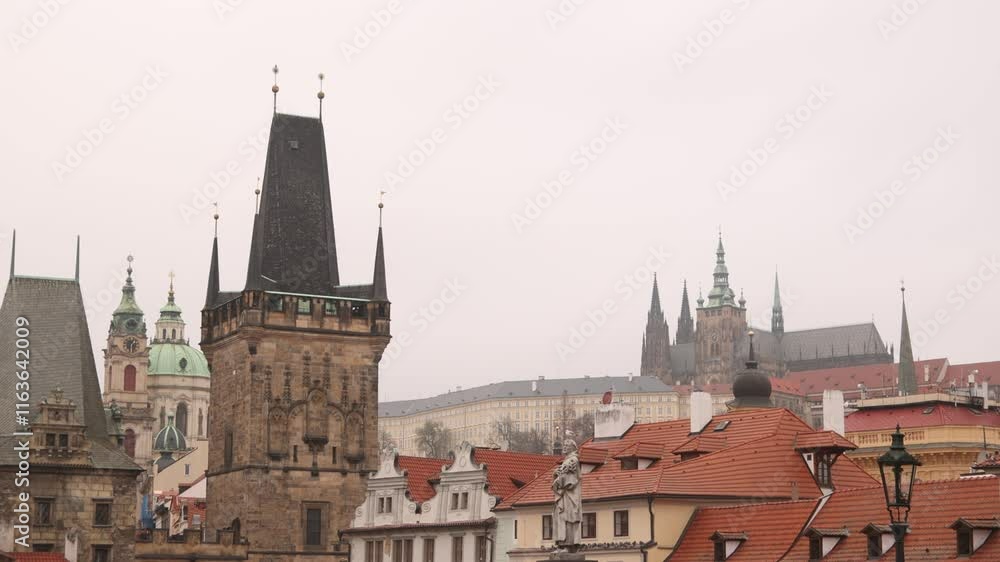 drone panoramic view of Prague cityscape with winter morning for from Vltava (Moldava) river Stare Mesto Old Town, Czech Republic European Capital drone panoramic view of Prague cityscape with winter morning for from Vltava (Moldava) river Stare Mesto Old Town, Czech Republic European Capital