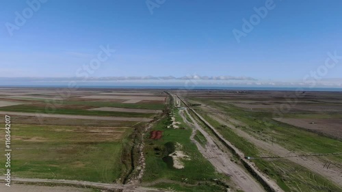 Beautiful plain, blue sky. View from drone.