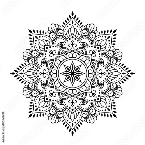 Ethnic and Mindful Mandala SVG PNG with flowers for Henna, Mehndi, tattoos, decoration and coloring book page for adults. Decorative ornament in ethnic oriental style. Outline doodle hand-drawn vector