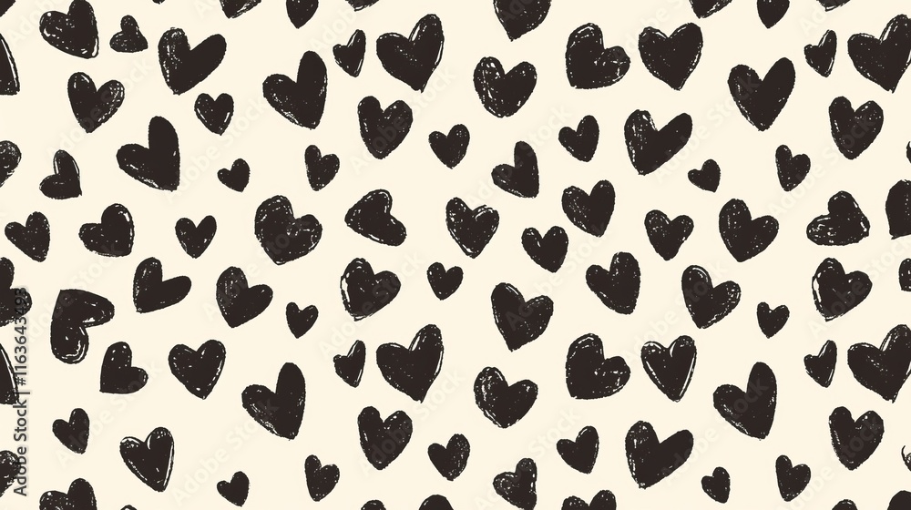 Fototapeta premium Black Hearts Pattern on Cream Background for Creative Use
