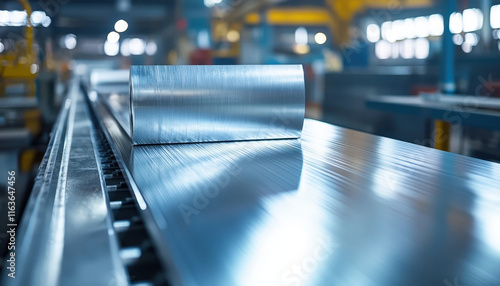 Wallpaper Mural Shiny metal sheet on industrial conveyor belt in factory setting Torontodigital.ca