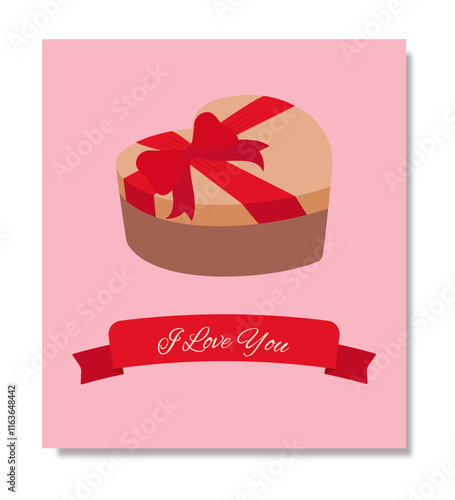 Card with the inscription "I love you" and a gift box on a light background. Banner template. Vector illustration. Flat illustration.