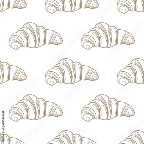 Hand drawn monochrome croissant seamless pattern