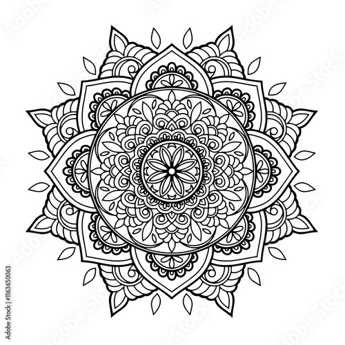 Ethnic and Mindful Mandala SVG PNG with flowers for Henna, Mehndi, tattoos, decoration and coloring book page for adults. Decorative ornament in ethnic oriental style. Outline doodle hand-drawn vector