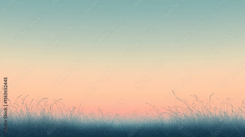 Calm, tranquil, soft, pastel sunset over a field of grass. Calm, tranquil, soft, pastel sunset over a field of grass.
