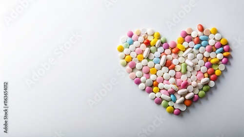 Wallpaper Mural Heart-Shaped Tablet Scatter, Medical Panorama, White Background, Copy Space Torontodigital.ca
