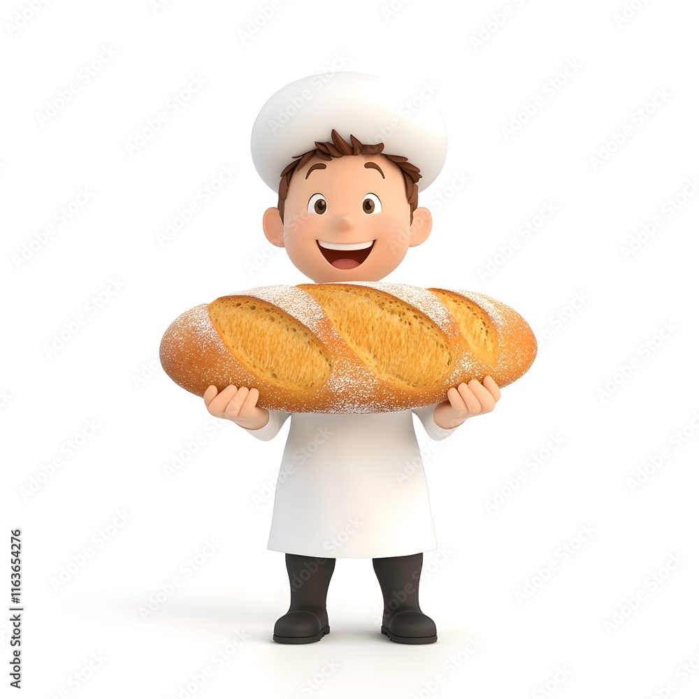 Cartoon chef holding a loaf of bread with a smile on his face Cartoon chef holding a loaf of bread with a smile on his face