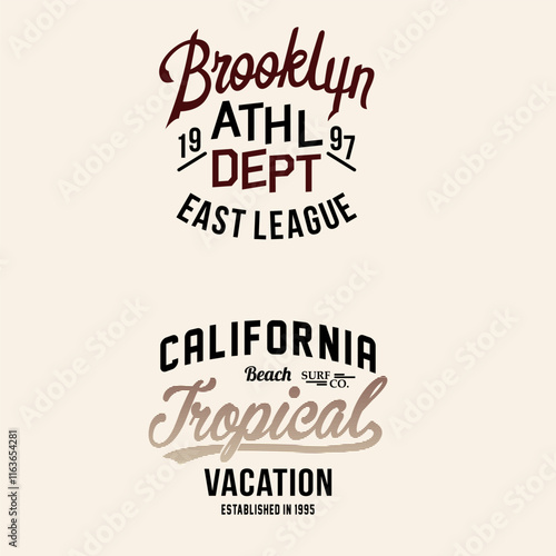 Vintage varsity college typography  Brooklyn and california slogan print for graphic tee t shirt or sweatshirt hoodie - Vector