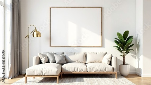 modern living room. A mockup of an empty white poster on the wall in modern hospital waiting room with comfortable chairs and medical equipment	 photo