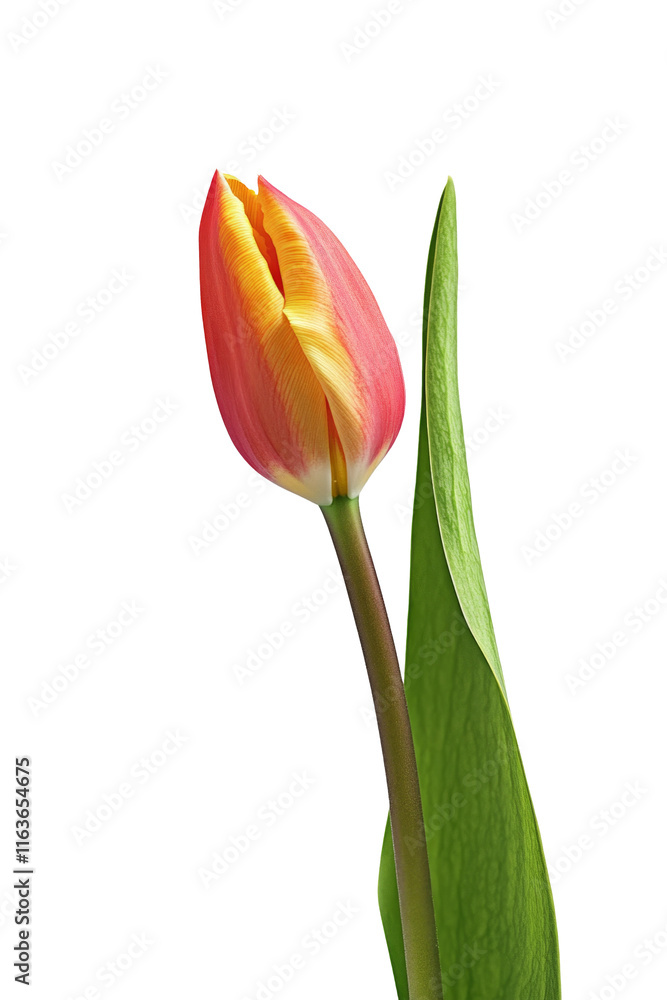 High-Quality PNG red and yellow tulip bud on white background