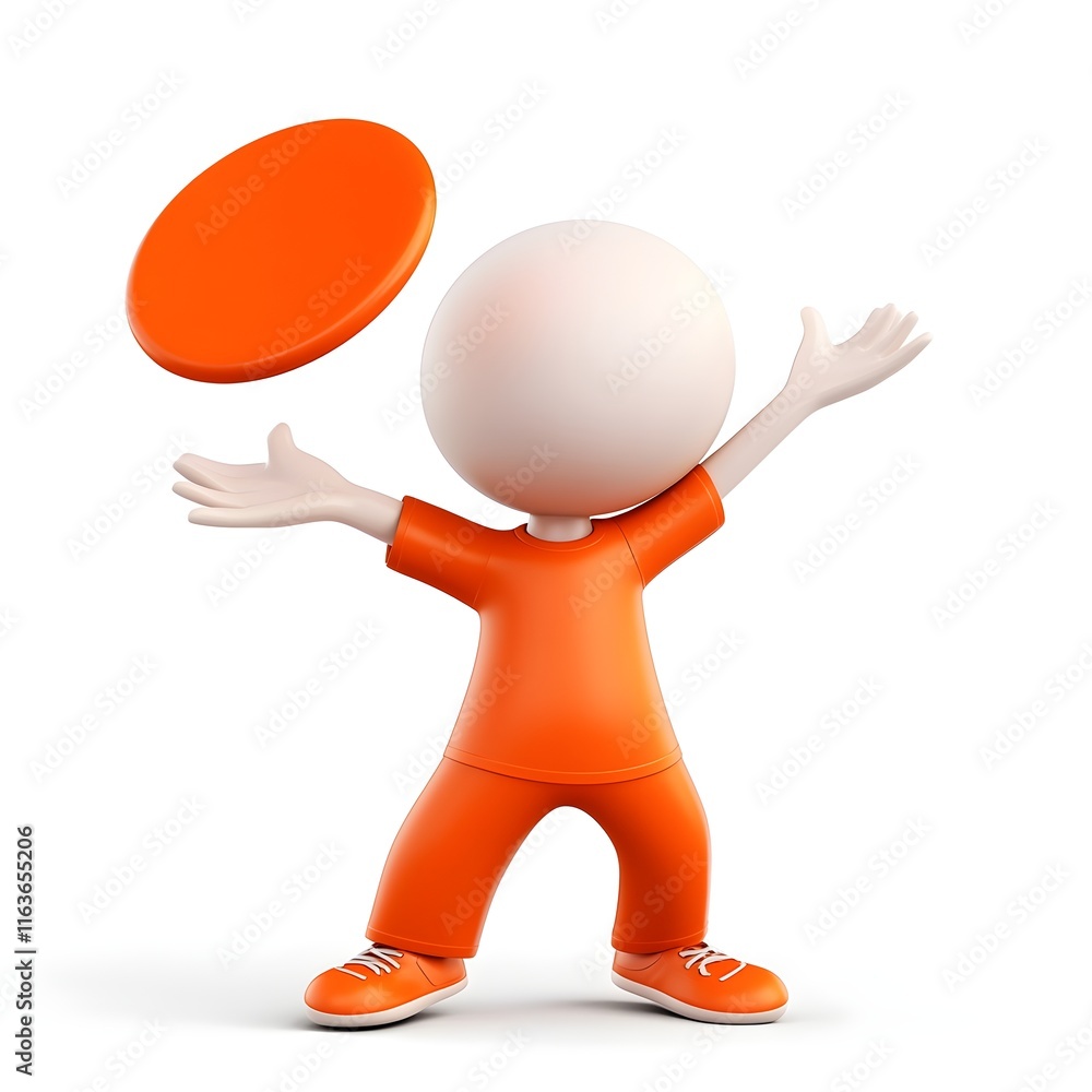 Cartoon character is holding a frisbee and is wearing an orange shirt Cartoon character is holding a frisbee and is wearing an orange shirt