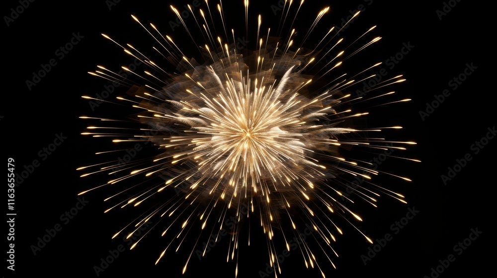 Gilded Firework Eruption: Minimalistic 3D Rendering on Black Background Gilded Firework Eruption: Minimalistic 3D Rendering on Black Background