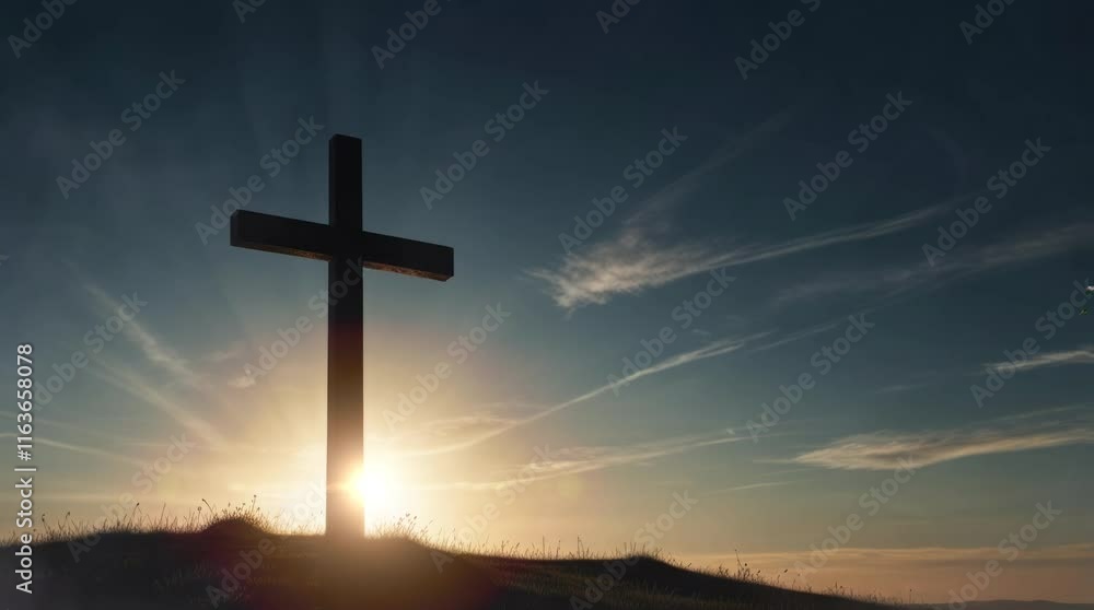cross at sunset in the mountain. Virtual 4K video animation background with looping time lapse with very smooth graphics. cross at sunset in the mountain. Virtual 4K video animation background with looping time lapse with very smooth graphics.