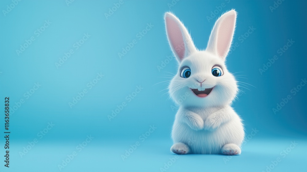Obraz premium Happy, smiling rabbit, isolated on a blue background