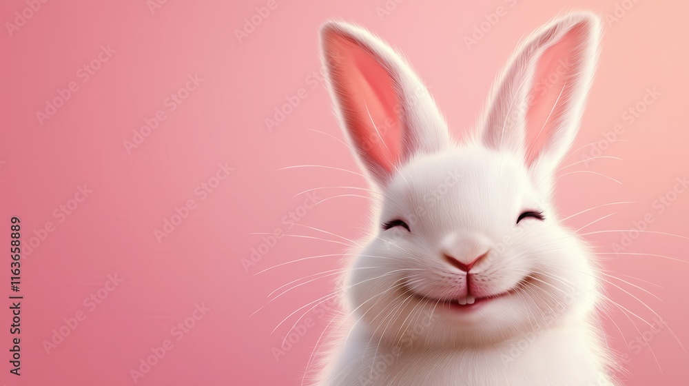 A happy, smiling rabbit against a pink background A happy, smiling rabbit against a pink background