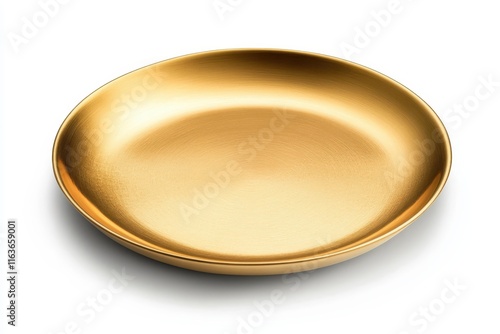 Isolated blank gold plate on white front view with shadow mock up for food poster