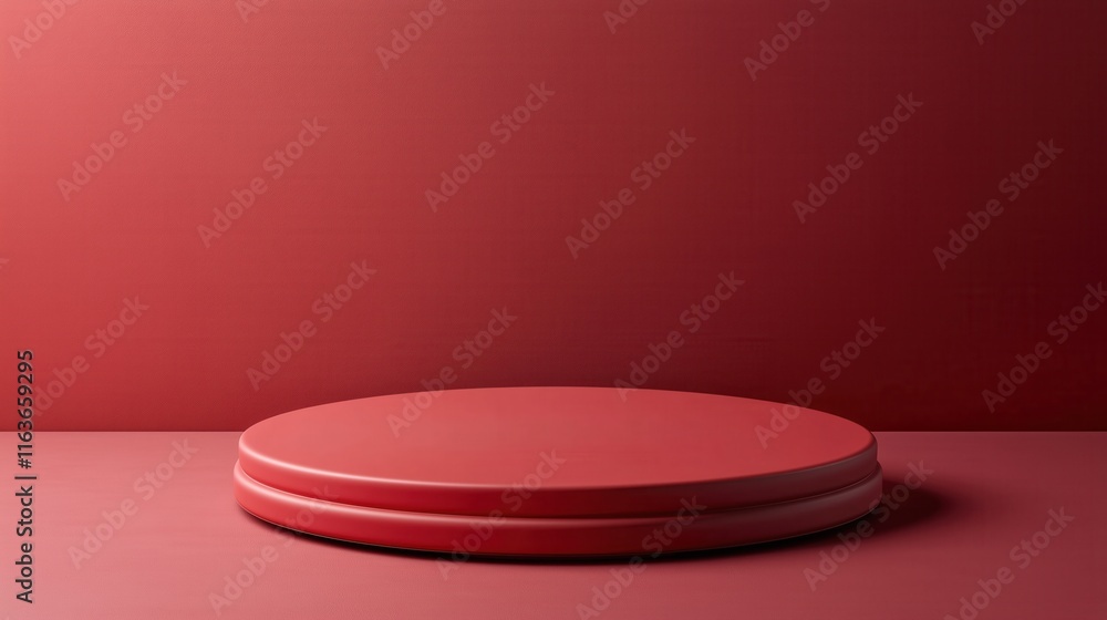 Red podium on a red background for product presentation, with empty space for text or a logo. Red podium on a red background for product presentation, with empty space for text or a logo.