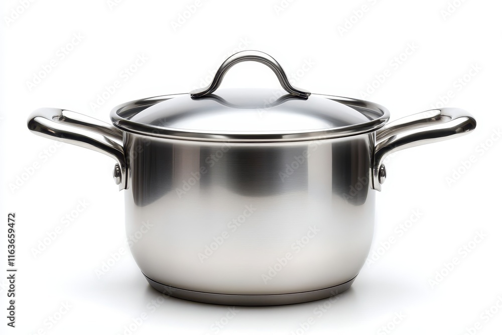 Isolated empty stainless steel pot with lid on white background Isolated empty stainless steel pot with lid on white background