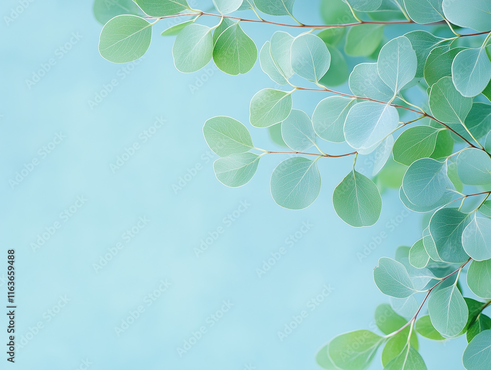 blue plant leaves in the nature in fall season, blue background blue plant leaves in the nature in fall season, blue background