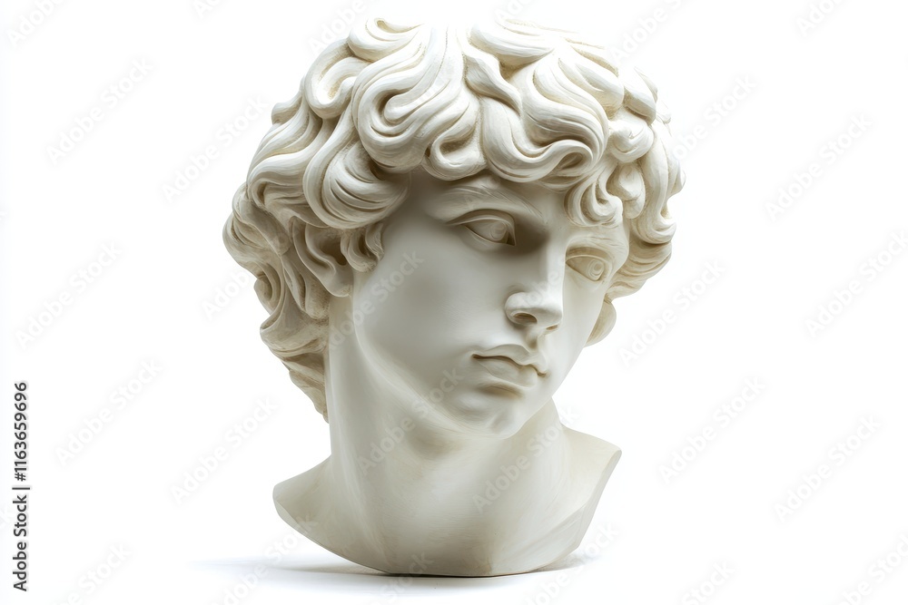 Obraz premium Isolated gypsum replica of the ancient Antinous head Plaster sculpture of a young man s f