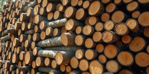 A Stack of Circularly Cut Logs, Ready for Processing and Use in Construction or Manufacturing photo