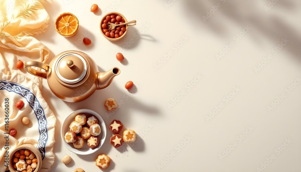 A flat lay featuring Ramadan, dates, and a lantern on a white background, embodying the spirit of Ramadan Kareem A flat lay featuring Ramadan, dates, and a lantern on a white background, embodying the spirit of Ramadan Kareem