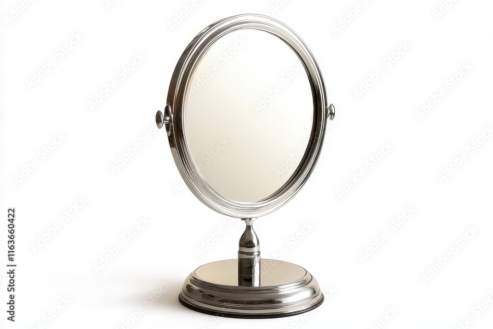 Isolated small mirror on a table with a white backdrop Isolated small mirror on a table with a white backdrop