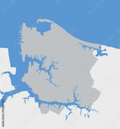 Norfolk city printable map. Silhouette of Norfolk VA with river and bay.