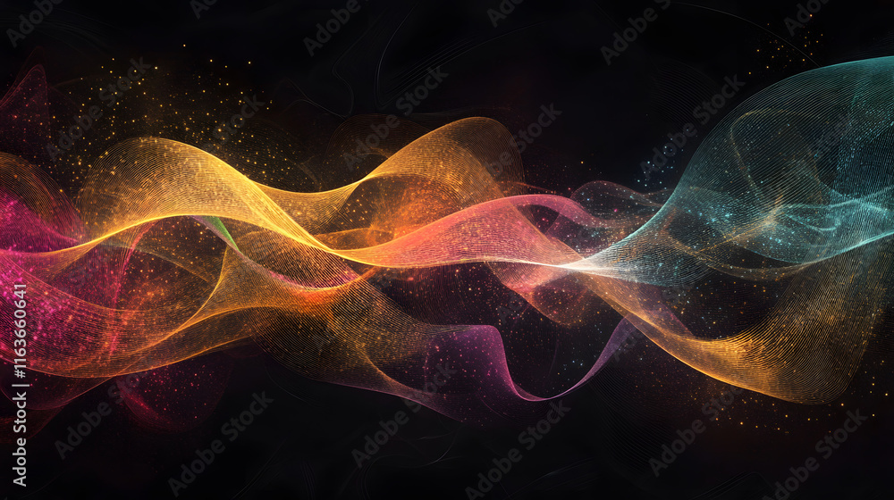 Fototapeta premium Abstract Representation of Data Transmission Waves in Vibrant Colors Illustrating Technology and Connectivity on a Dark Background
