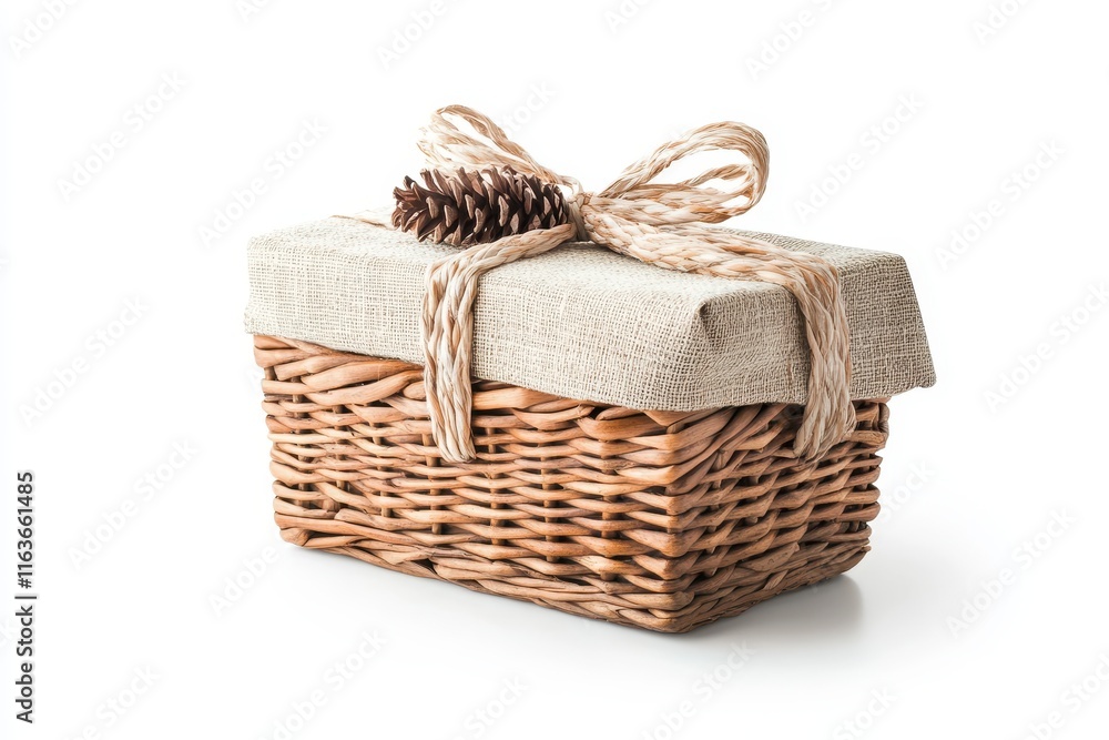 Obraz premium Isolated white background wicker gift basket with clipping path