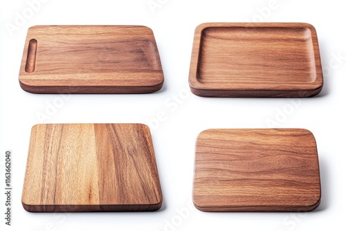 Isolated wooden cutting board on white viewed from various angles