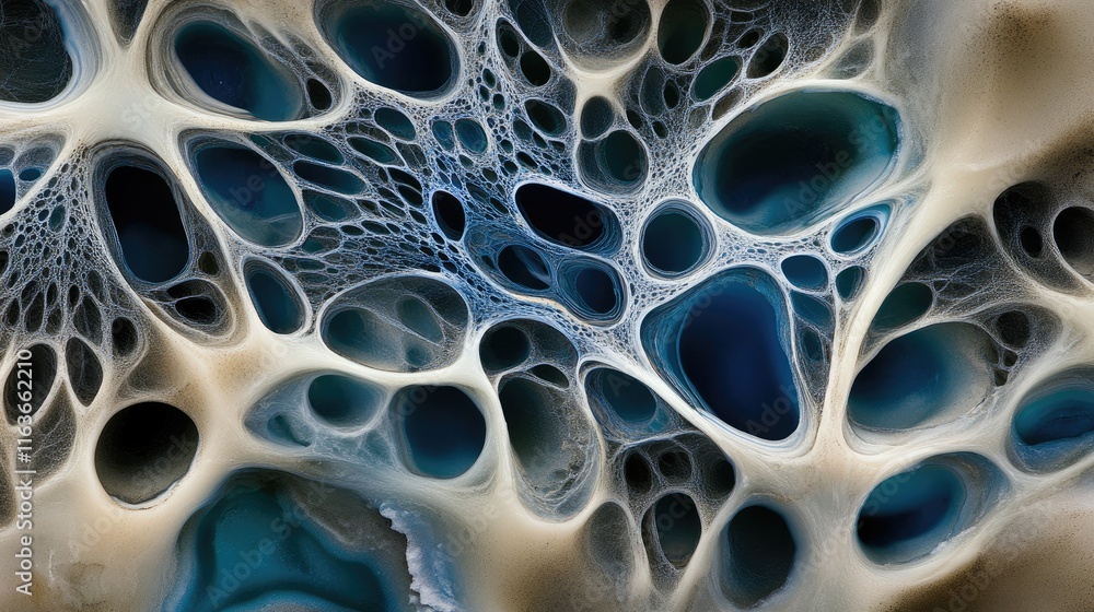 Abstract image showcasing intricate organic patterns and fluid textures in blue and beige tones. Abstract image showcasing intricate organic patterns and fluid textures in blue and beige tones.