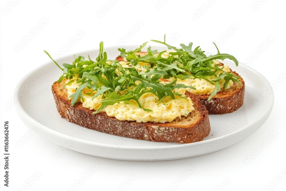 Keto breakfast of scrambled egg sandwiches on a white plate featuring whole grain toast a Keto breakfast of scrambled egg sandwiches on a white plate featuring whole grain toast a