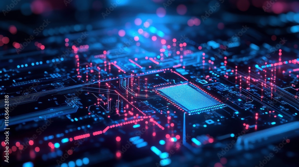 Obraz premium Abstract Tech Circuit Visuals with Bright Light Effects