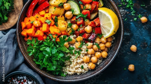 Roasted Vegetable Chickpea Bowl With Lemon And Parsley