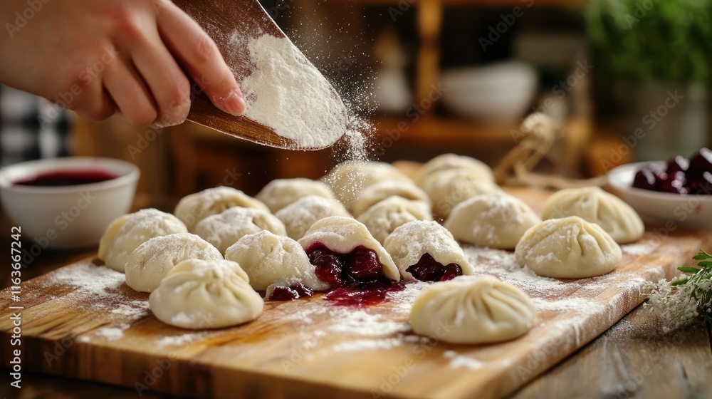 Fototapeta premium Delicious Homemade Cherry Dumplings: A Culinary Delight