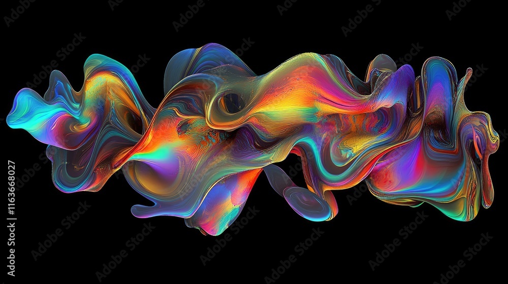 A vibrant, abstract design with flowing, colorful shapes against a black background. A vibrant, abstract design with flowing, colorful shapes against a black background.