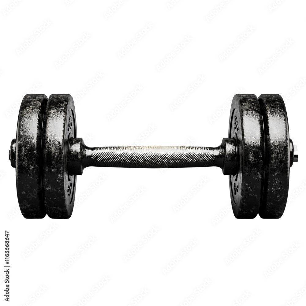 Fototapeta premium Black dumbbell with a silver handle is shown