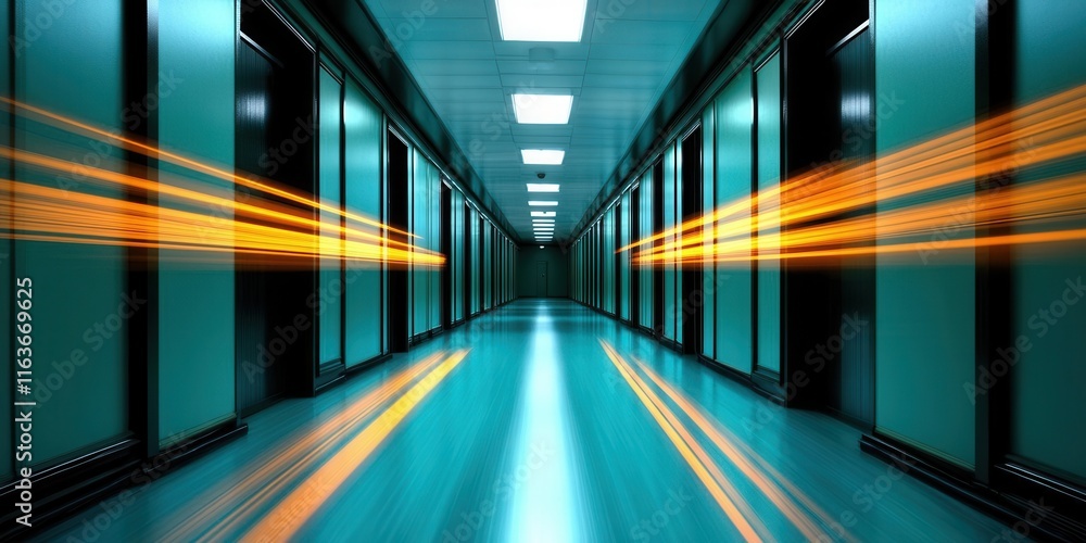 Fototapeta premium High-speed data transmission in server room technology facility digital environment futuristic viewpoint