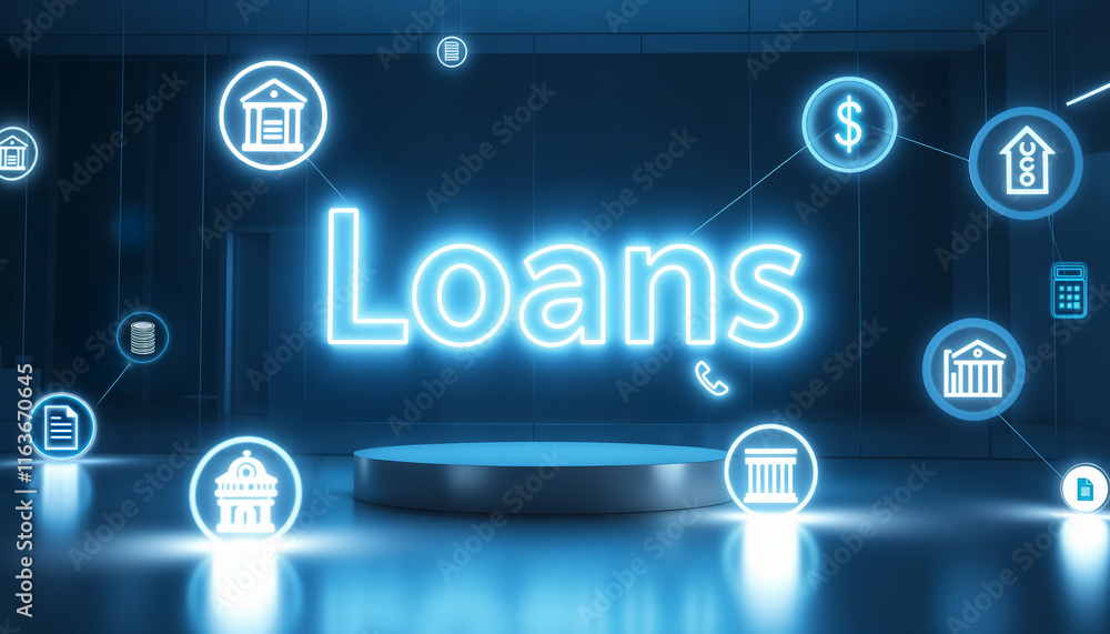 Modern Loans header and banner with glowing typography and financial tools Modern Loans header and banner with glowing typography and financial tools